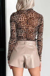 Lovelet Leopard Mock Neck Long Sleeve T-Shirt OutfitFlow